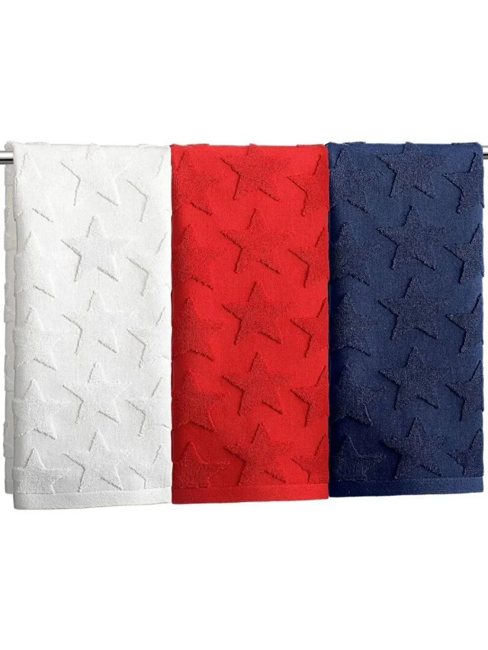 Patriotic Hand Towels Set - 4th of July Decor, Red White Blue Stars, 100% Cotton